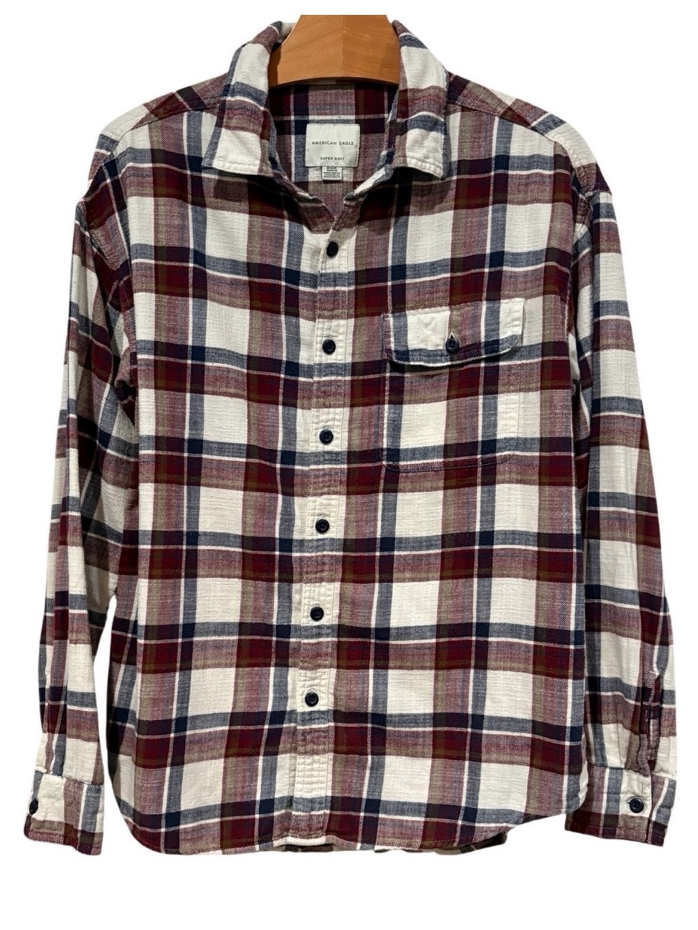 American Eagle Plaid Flannel Shirt Super Soft Button Front Medium
